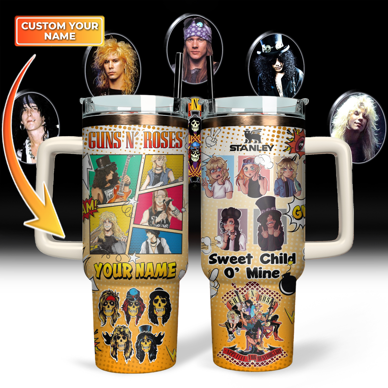 Guns N’ Roses Custom Stanley Quencher 40oz Stainless Steel Tumbler With Handle