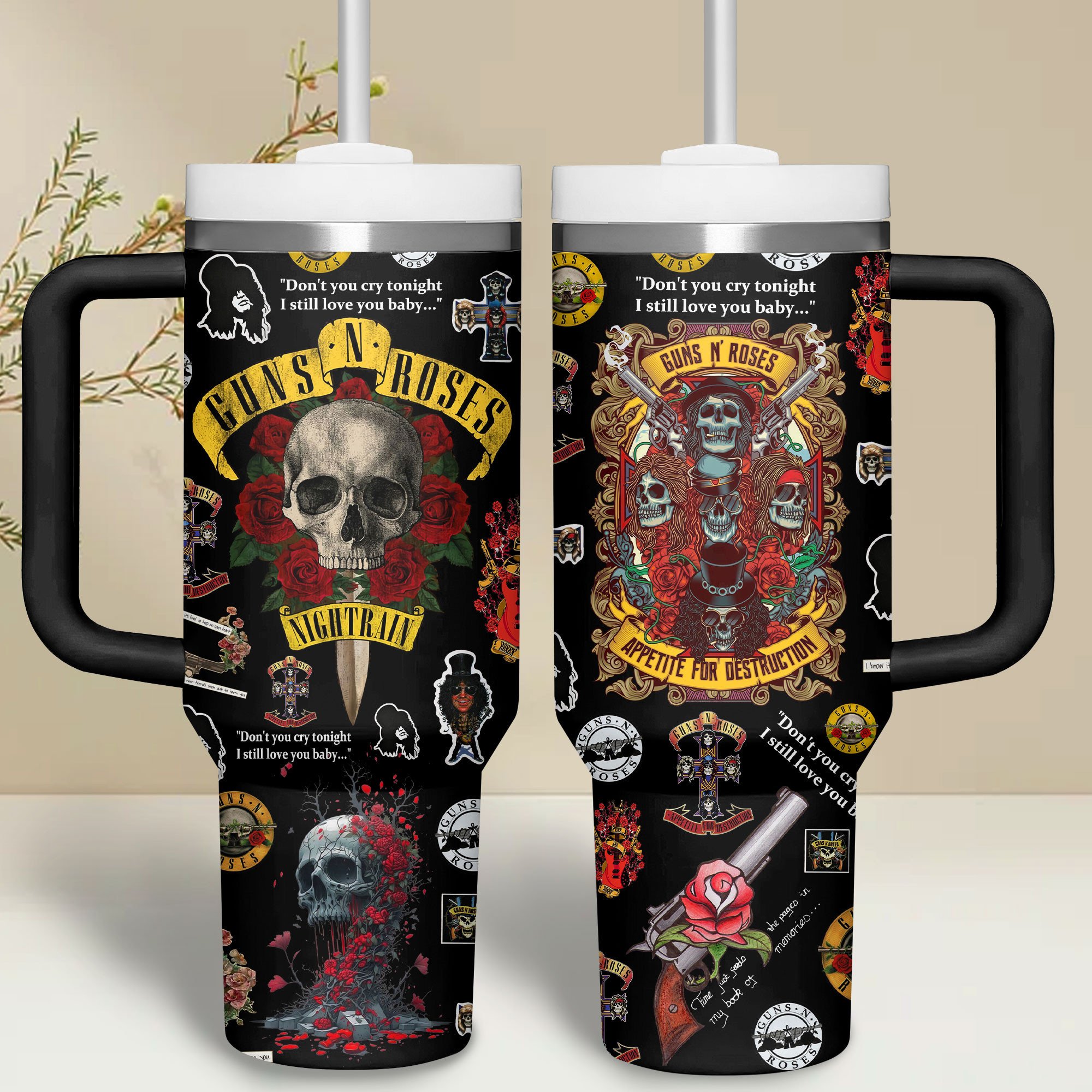 Guns N' Roses Music Custom Stanley Quencher 40oz Stainless Steel Tumbler With Handle