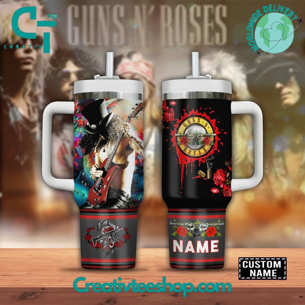 Guns N' Roses Music Custom Stanley Quencher 40oz Stainless Steel Tumbler With Handle