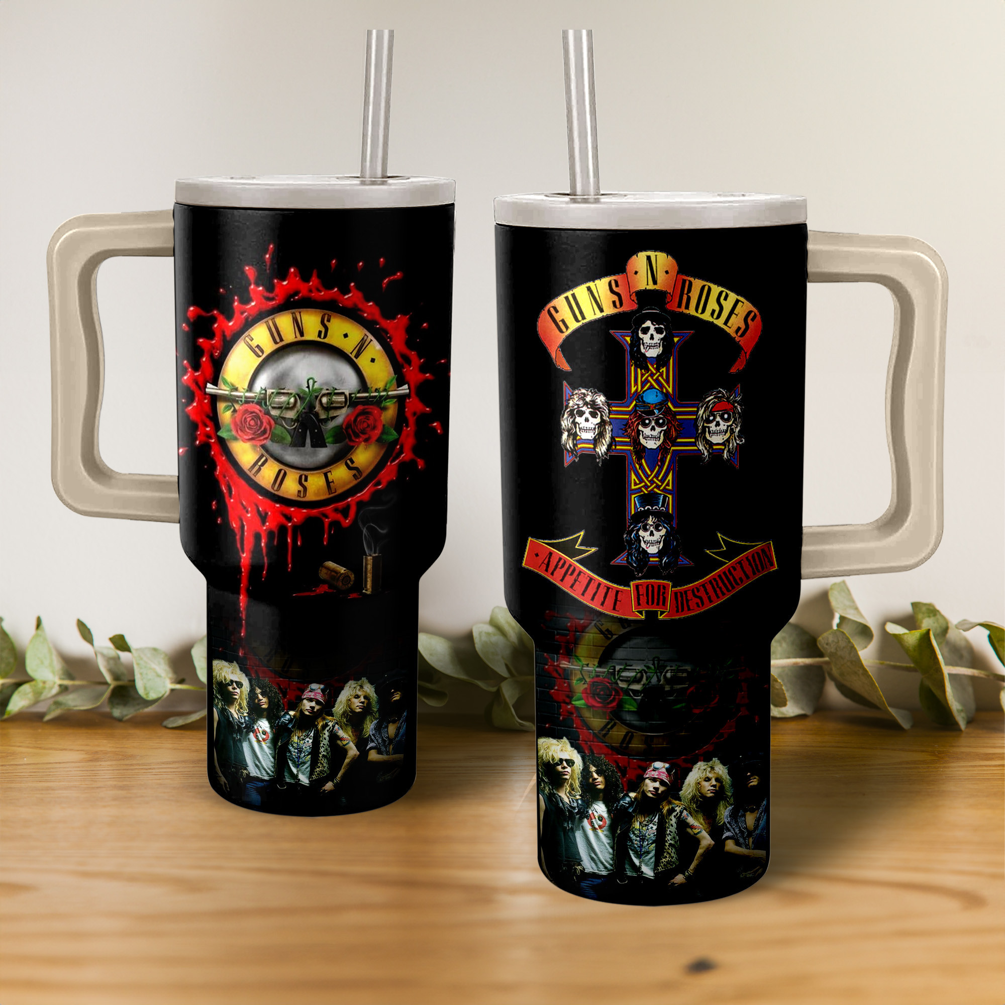 Guns N' Roses Music Custom Stanley Quencher 40oz Stainless Steel Tumbler With Handle