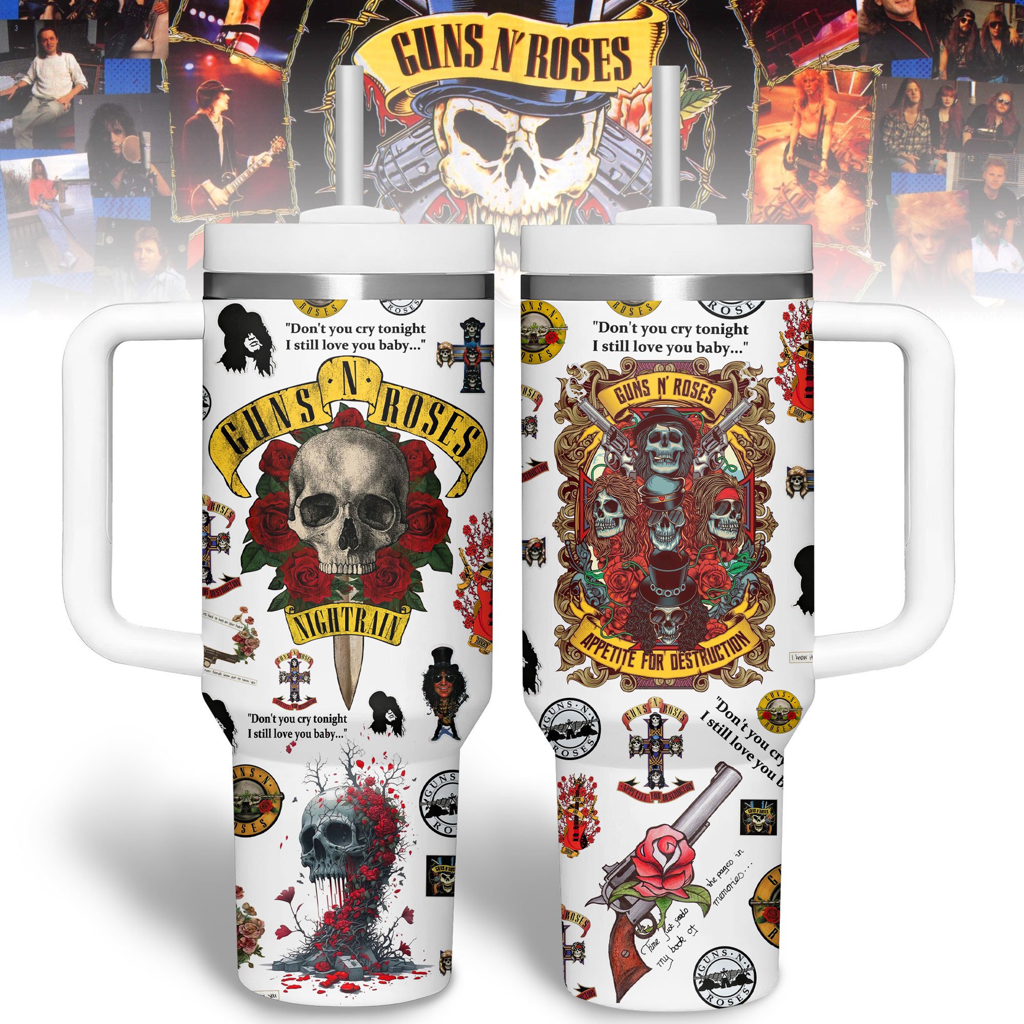Guns N' Roses Music Custom Stanley Quencher 40oz Stainless Steel Tumbler With Handle