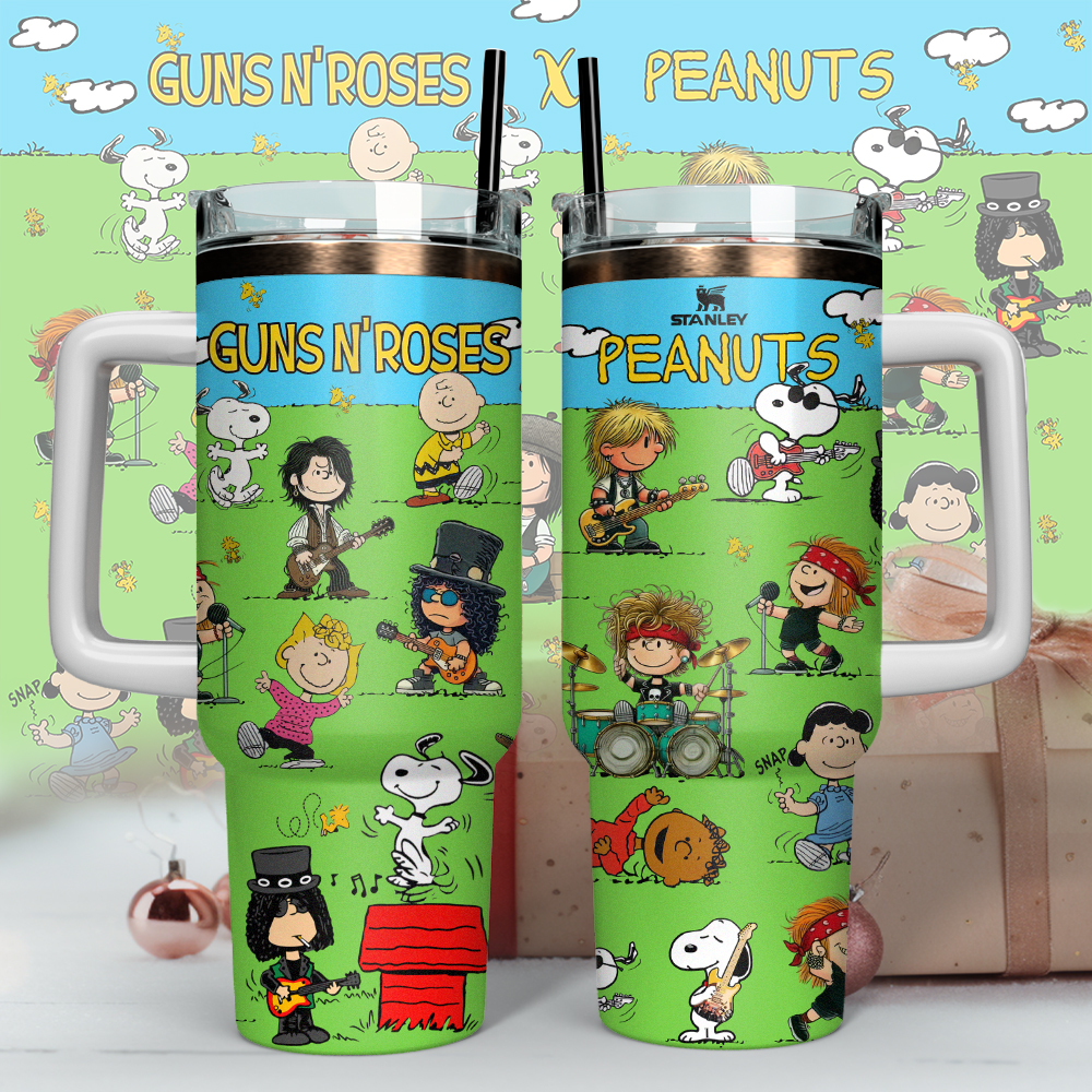 Guns N’ Roses x Peanuts Custom Stanley Quencher 40oz Stainless Steel Tumbler With Handle