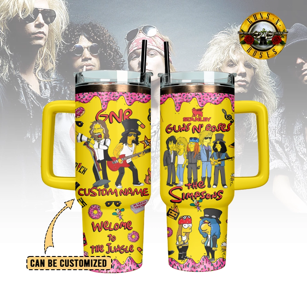 Guns N’ Roses x The Simpsons Custom Stanley Quencher 40oz Stainless Steel Tumbler With Handle