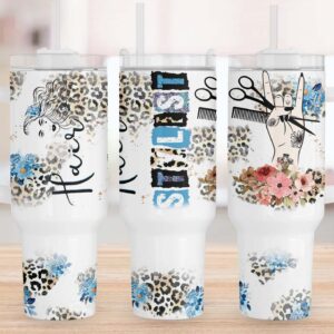Hair Stylist Leopard Print Custom Stanley Quencher 40oz Stainless Steel Tumbler With Handle