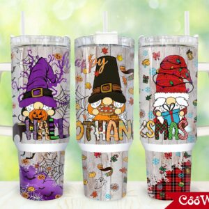 Hallothanksmas Gnome Custom Stanley Quencher 40oz Stainless Steel Tumbler With Handle