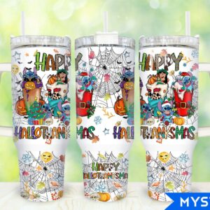 Hallothanksmas Lilo And Stitch Disney Cartoon Custom Stanley Quencher 40oz Stainless Steel Tumbler With Handle