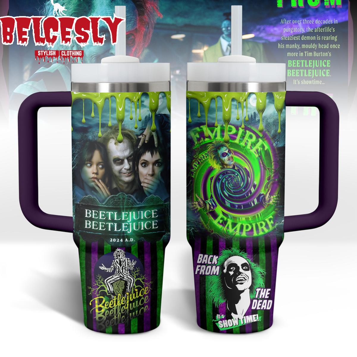 Halloween Beetlejuice Movies Custom Stanley Quencher 40oz Stainless Steel Tumbler With Handle