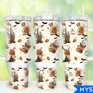 Halloween Boo Coffee Custom Stanley Quencher 40oz Stainless Steel Tumbler With Handle