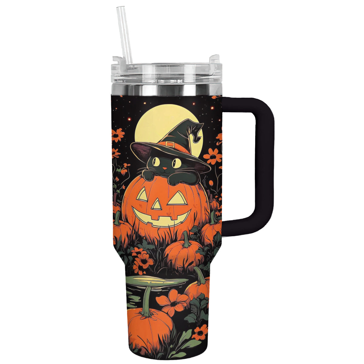 Halloween Cat Garden Custom Stanley Quencher 40oz Stainless Steel Tumbler With Handle