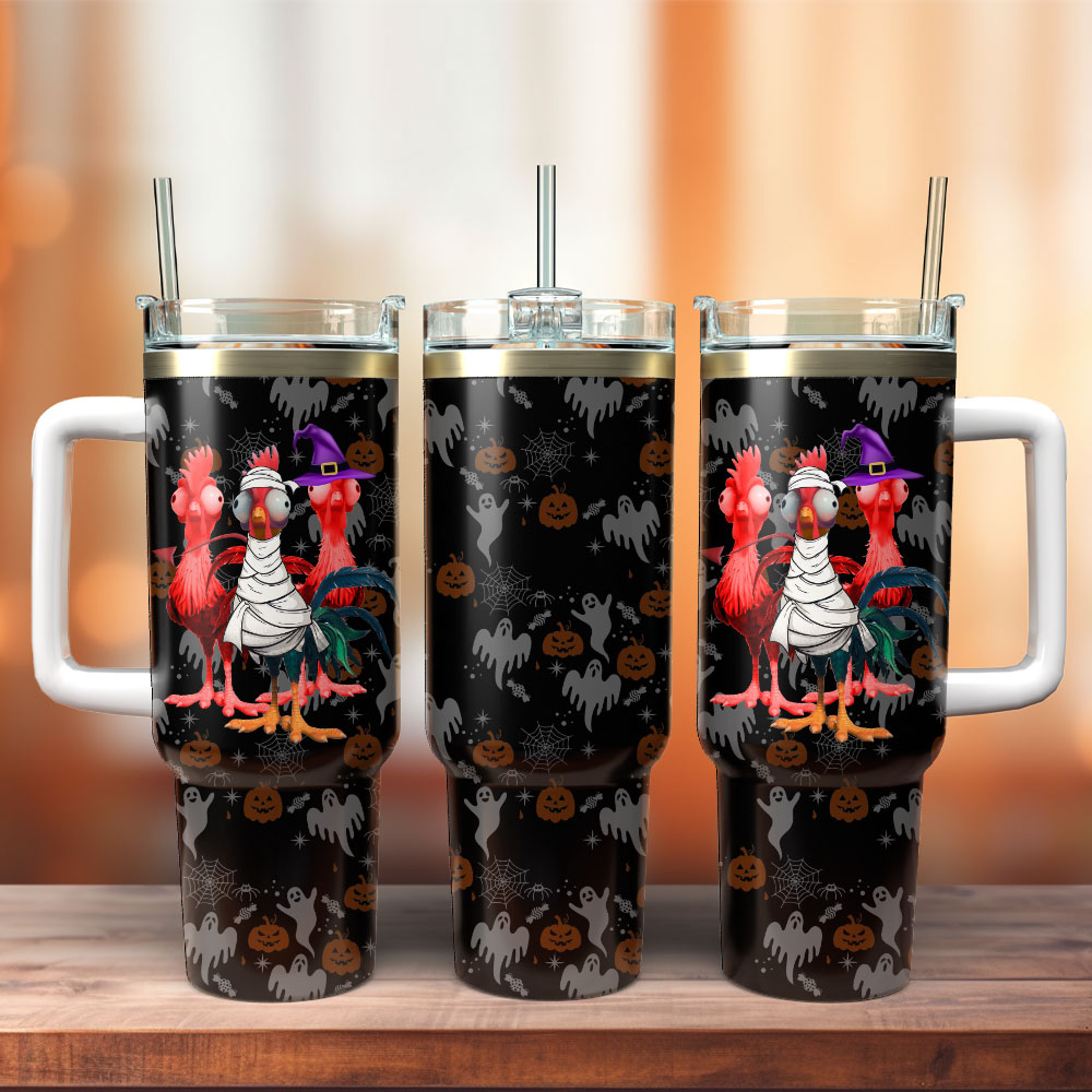 Halloween Chickens Gift Custom Stanley Quencher 40oz Stainless Steel Tumbler With Handle