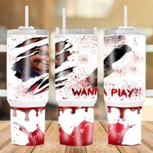 Halloween Chucky Child's Play Movies Custom Stanley Quencher 40oz Stainless Steel Tumbler With Handle
