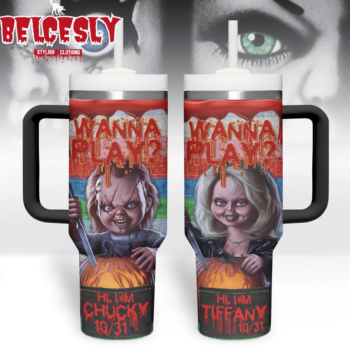 Halloween Chucky Movies Custom Stanley Quencher 40oz Stainless Steel Tumbler With Handle