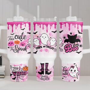Halloween Cute Ghost Custom Stanley Quencher 40oz Stainless Steel Tumbler With Handle