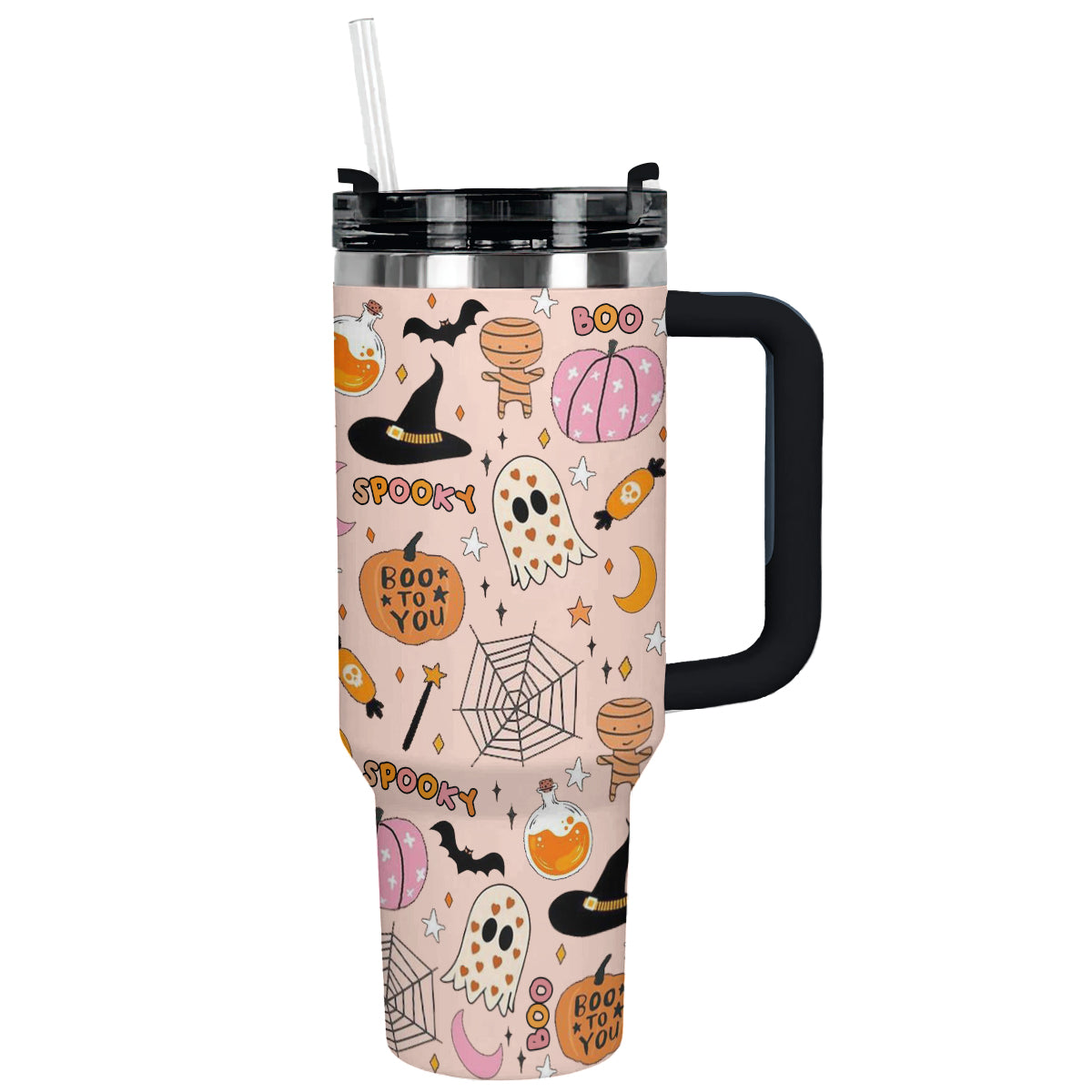 Halloween Cute Haunts Custom Stanley Quencher 40oz Stainless Steel Tumbler With Handle