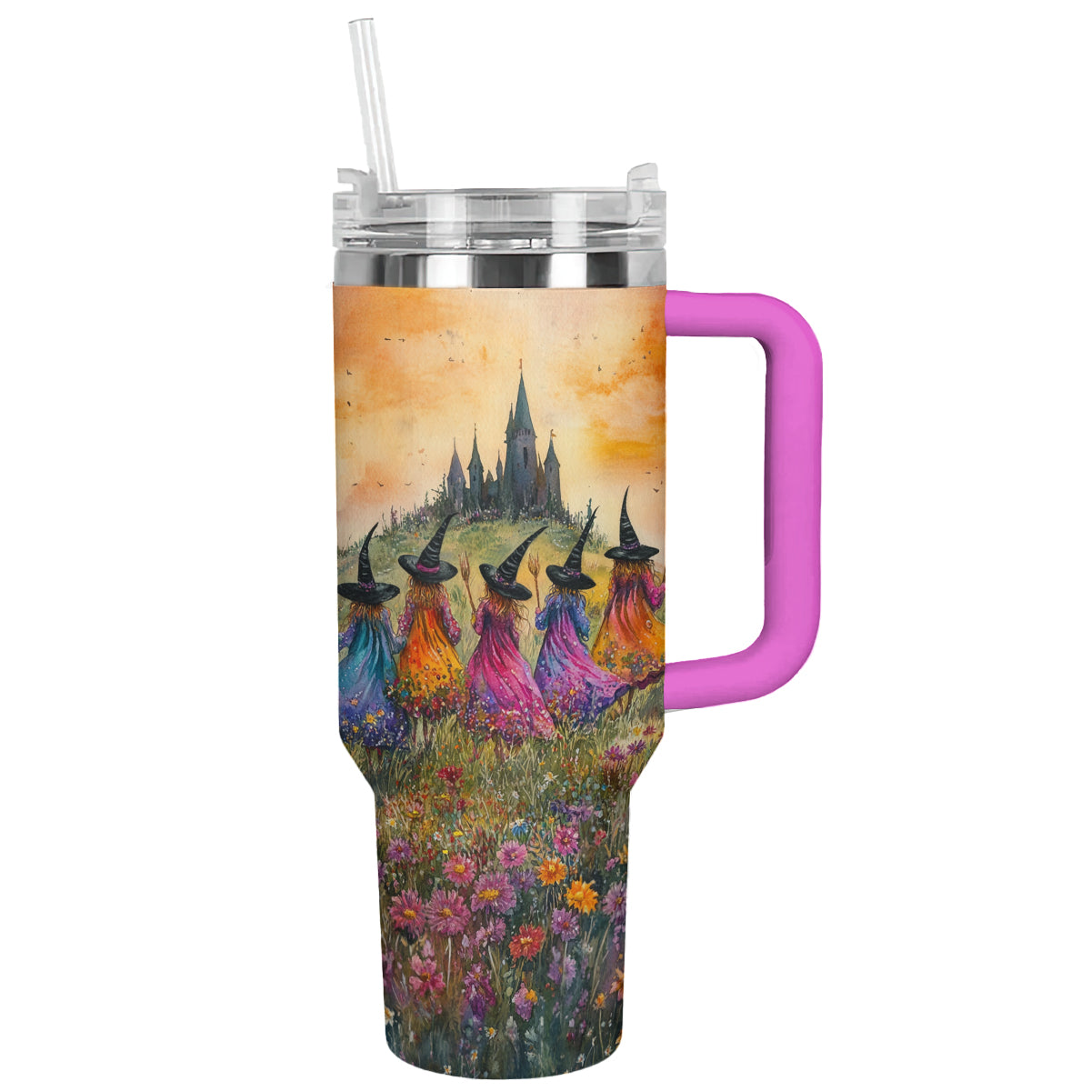 Halloween Enchanting Witch Sisters Custom Stanley Quencher 40oz Stainless Steel Tumbler With Handle
