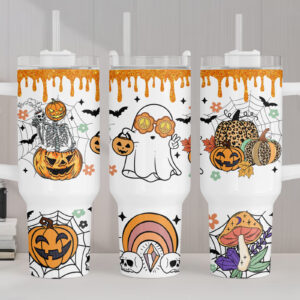 Halloween Ghost Pumpkin Custom Stanley Quencher 40oz Stainless Steel Tumbler With Handle