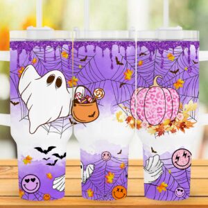 Halloween Ghost Pumpkin Custom Stanley Quencher 40oz Stainless Steel Tumbler With Handle
