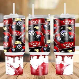 Halloween Ghostface Scream Movies Custom Stanley Quencher 40oz Stainless Steel Tumbler With Handle