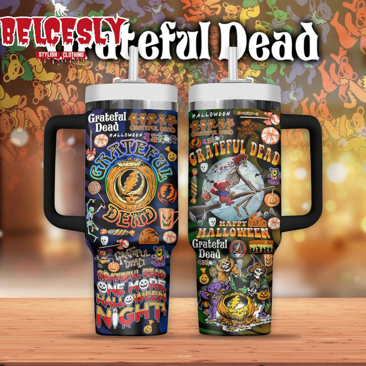 Halloween Grateful Dead Music Custom Stanley Quencher 40oz Stainless Steel Tumbler With Handle