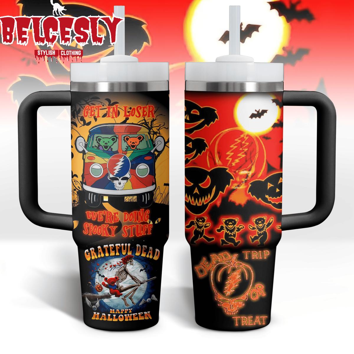 Halloween Grateful Dead Music Custom Stanley Quencher 40oz Stainless Steel Tumbler With Handle