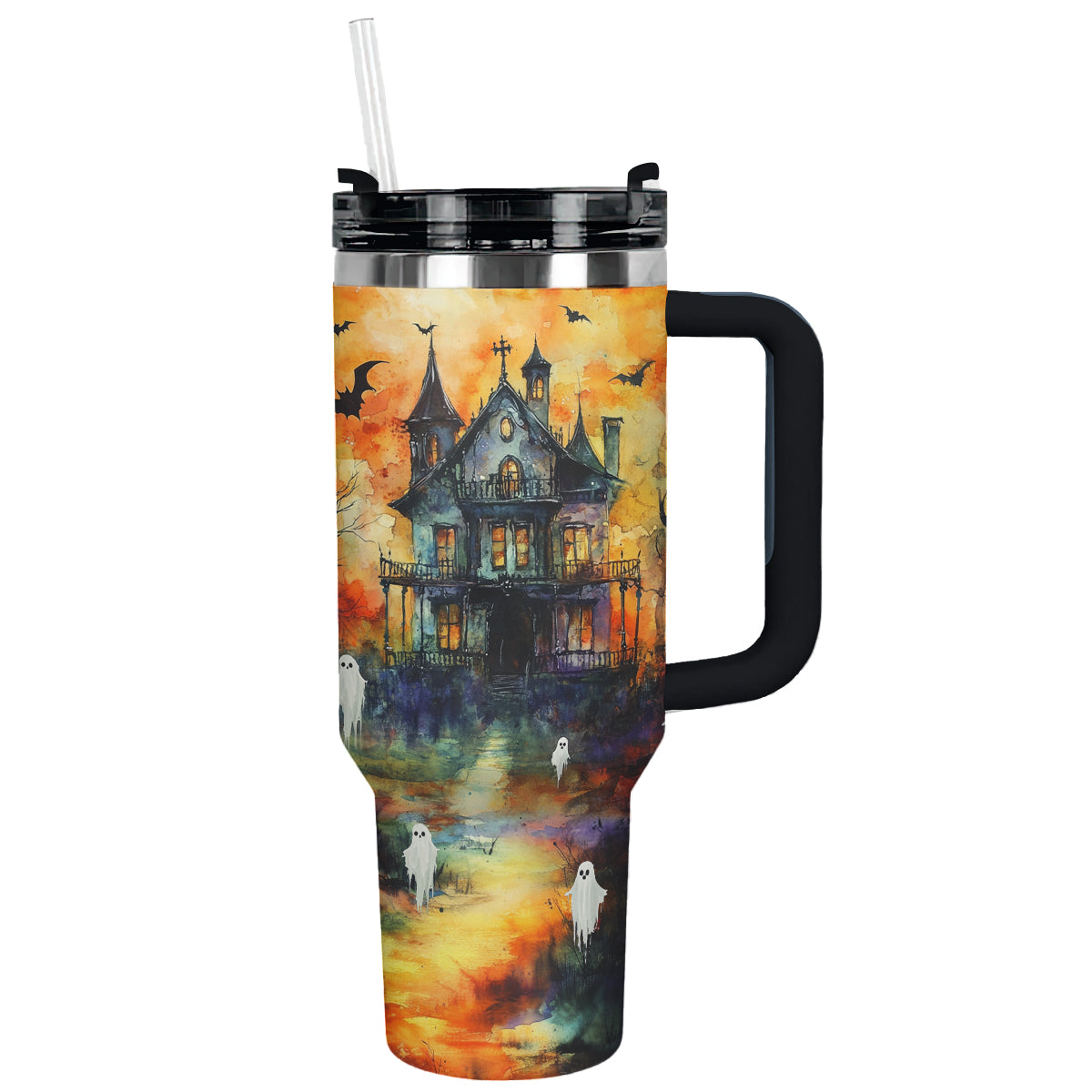 Halloween Haunted Mansion Custom Stanley Quencher 40oz Stainless Steel Tumbler With Handle