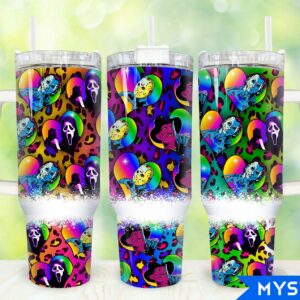 Halloween Horror Characters Movies Custom Stanley Quencher 40oz Stainless Steel Tumbler With Handle