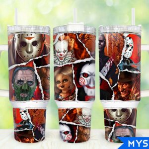 Halloween Horror Characters Movies Custom Stanley Quencher 40oz Stainless Steel Tumbler With Handle