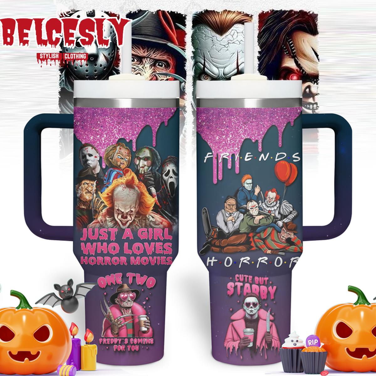 Halloween Horror Characters Movies Custom Stanley Quencher 40oz Stainless Steel Tumbler With Handle