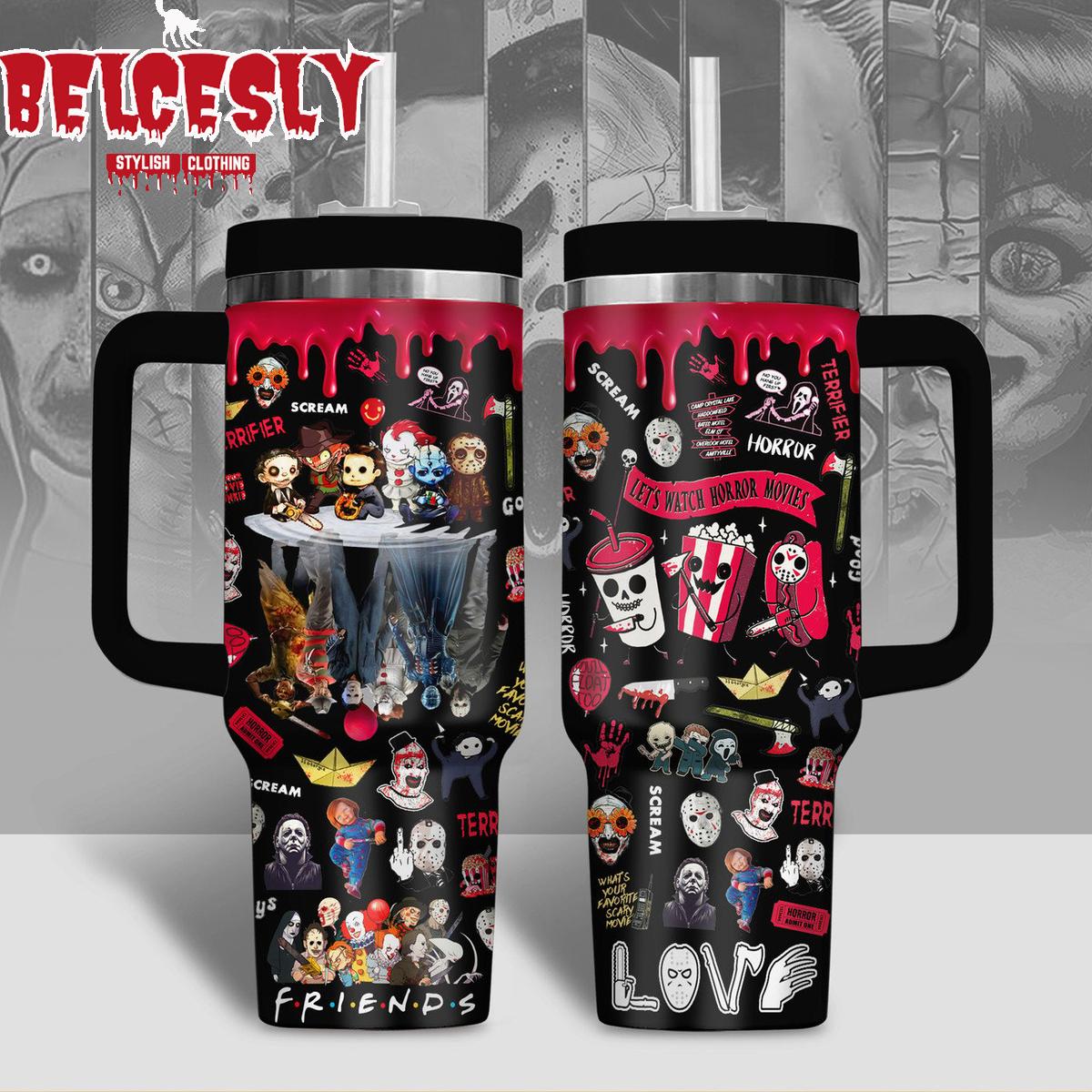 Halloween Horror Characters Movies Custom Stanley Quencher 40oz Stainless Steel Tumbler With Handle