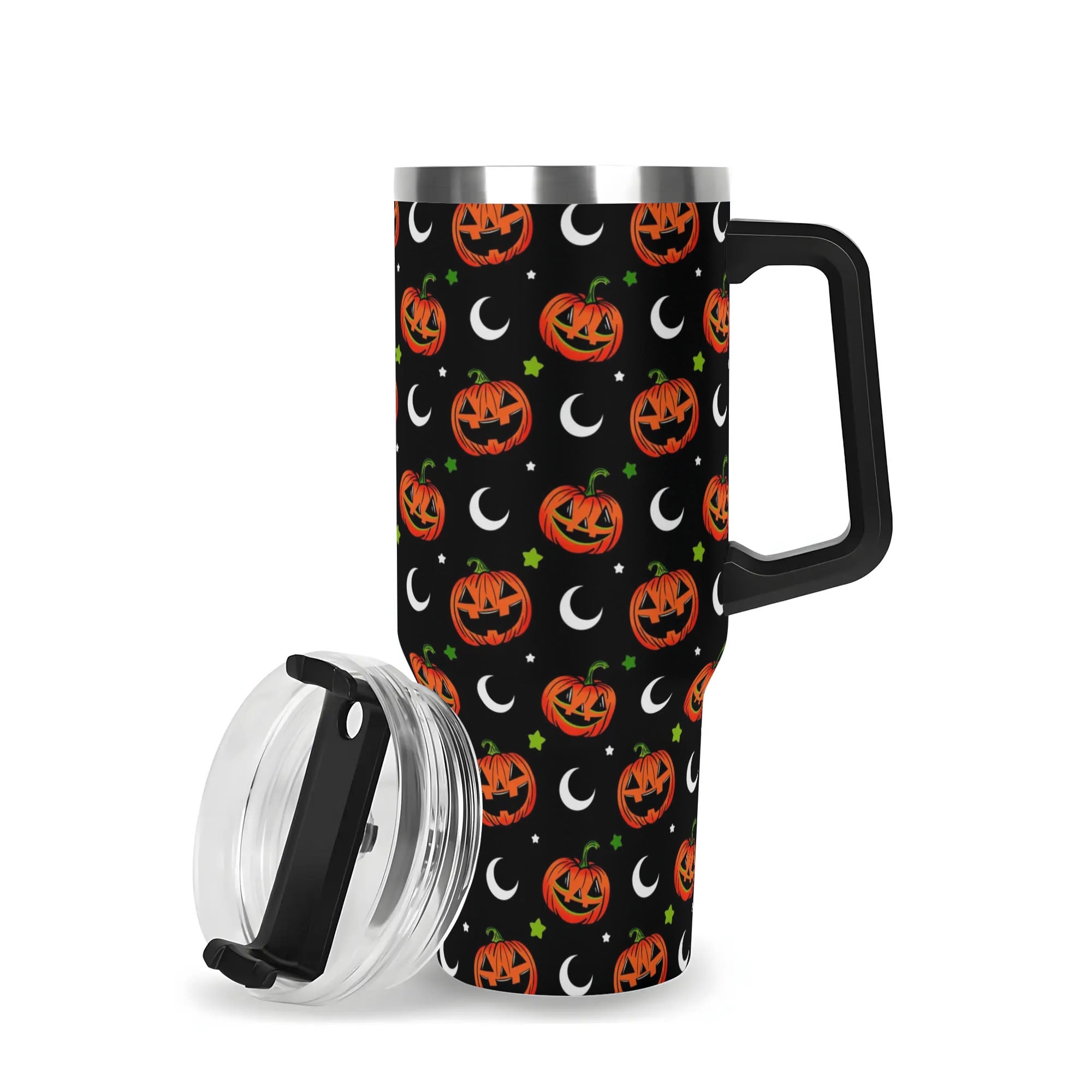 Halloween Jack-O'-Lantern Moon Custom Stanley Quencher 40oz Stainless Steel Tumbler With Handle