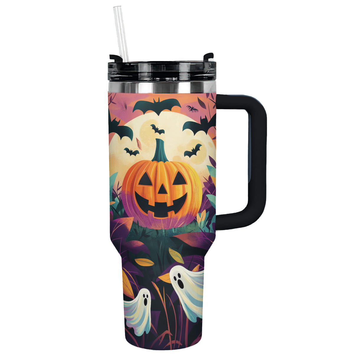 Halloween Jack-O'-Lantern Spooky Custom Stanley Quencher 40oz Stainless Steel Tumbler With Handle