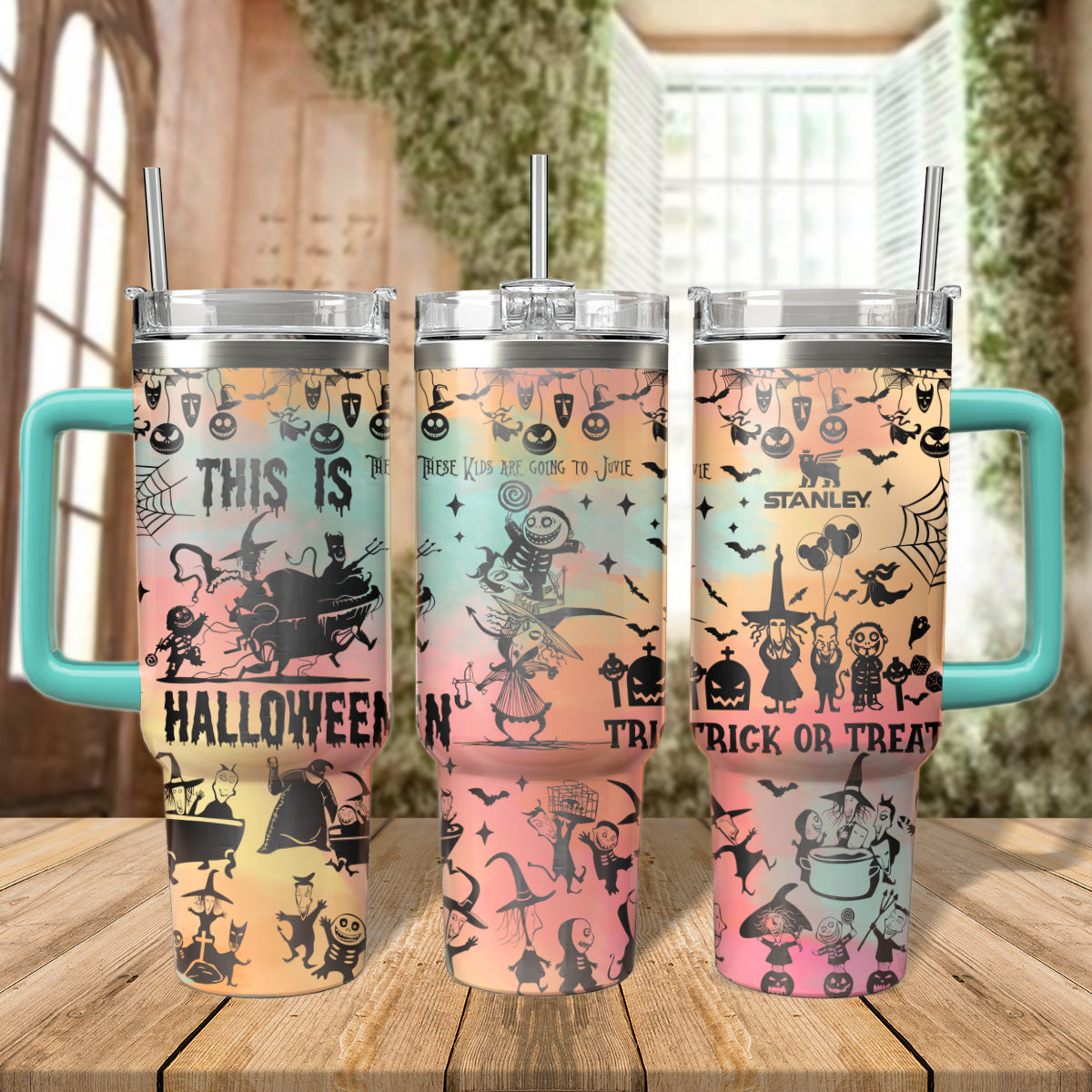 Halloween Lock Shock And Barrel Custom Stanley Quencher 40oz Stainless Steel Tumbler With Handle