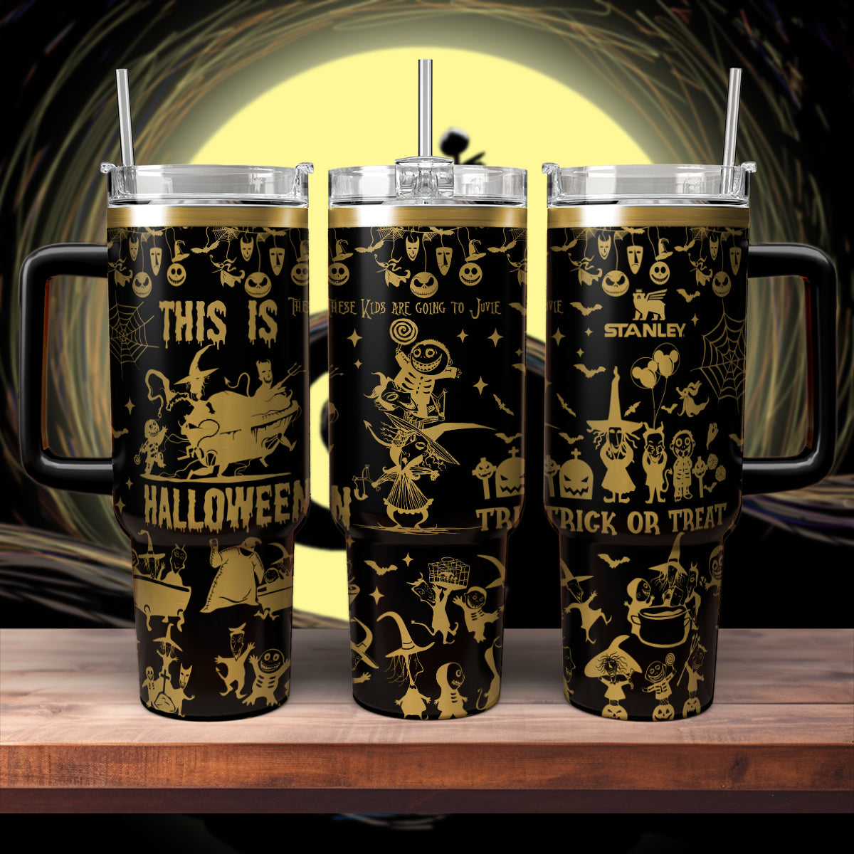 Halloween Lock Shock And Barrel Custom Stanley Quencher 40oz Stainless Steel Tumbler With Handle