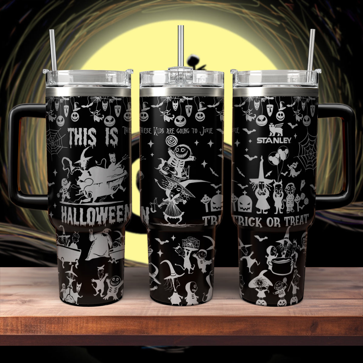 Halloween Lock Shock And Barrel Custom Stanley Quencher 40oz Stainless Steel Tumbler With Handle