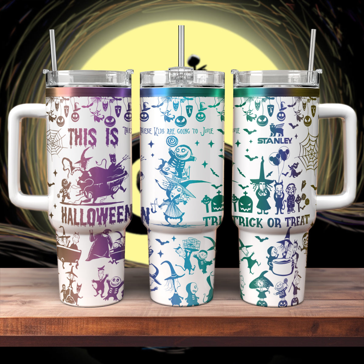 Halloween Lock Shock And Barrel Custom Stanley Quencher 40oz Stainless Steel Tumbler With Handle