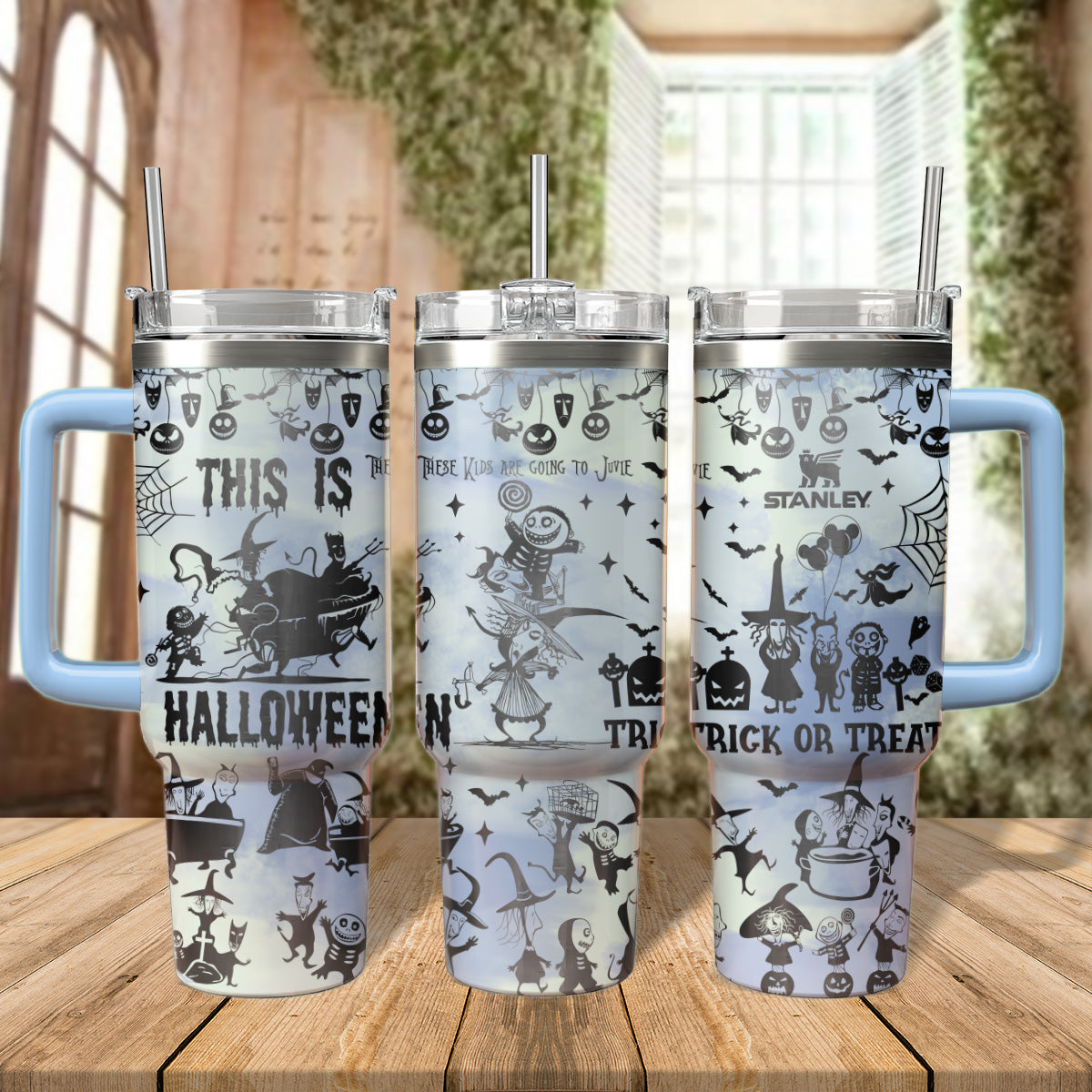 Halloween Lock Shock And Barrel Custom Stanley Quencher 40oz Stainless Steel Tumbler With Handle