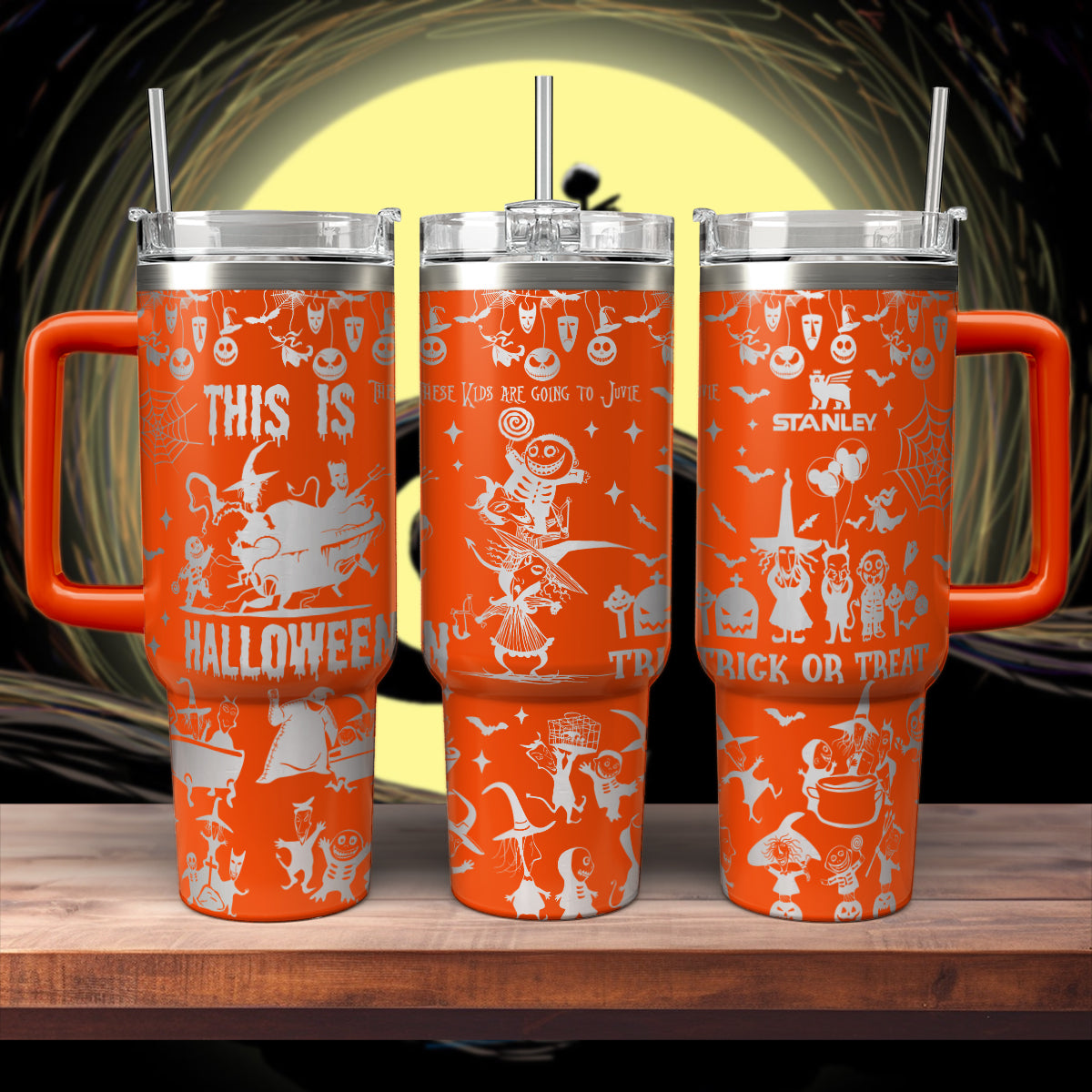 Halloween Lock Shock And Barrel Custom Stanley Quencher 40oz Stainless Steel Tumbler With Handle