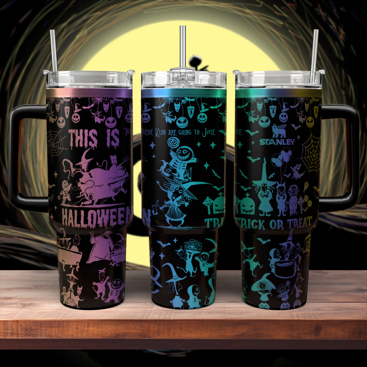 Halloween Lock Shock And Barrel Custom Stanley Quencher 40oz Stainless Steel Tumbler With Handle