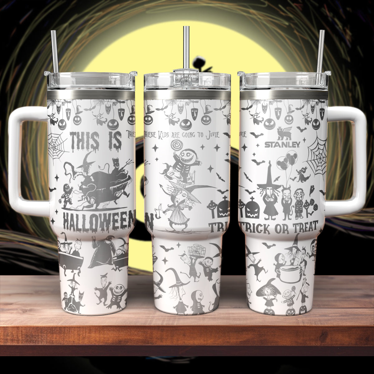 Halloween Lock Shock And Barrel Custom Stanley Quencher 40oz Stainless Steel Tumbler With Handle