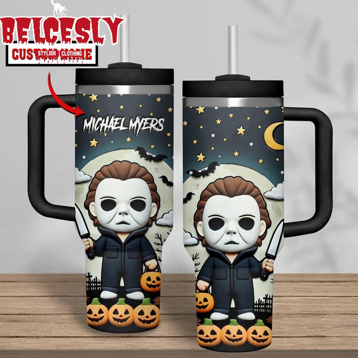 Halloween Michael Myers Movies Custom Stanley Quencher 40oz Stainless Steel Tumbler With Handle