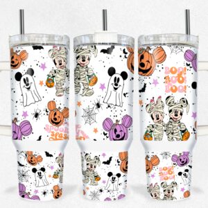 Halloween Minnie and Mickey Mouse Disney Cartoon Custom Stanley Quencher 40oz Stainless Steel Tumbler With Handle