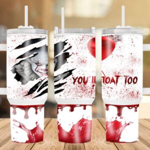 Halloween Pennywise IT Movies Custom Stanley Quencher 40oz Stainless Steel Tumbler With Handle