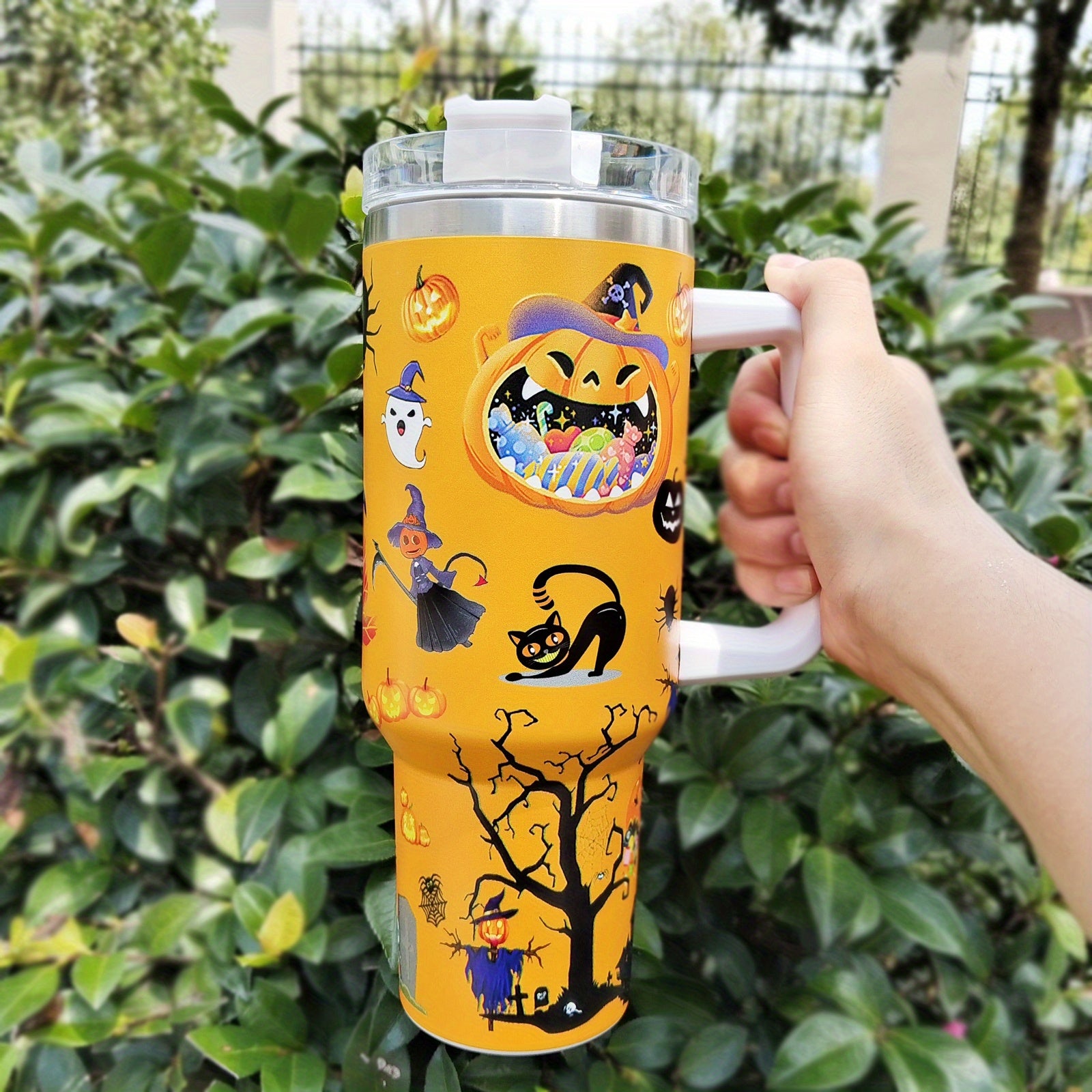 Halloween Pumpkin Custom Stanley Quencher 40oz Stainless Steel Tumbler With Handle