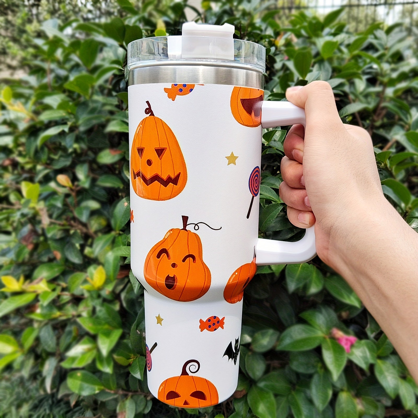 Halloween Pumpkin Custom Stanley Quencher 40oz Stainless Steel Tumbler With Handle