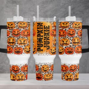 Halloween Pumpkin Junkie Custom Stanley Quencher 40oz Stainless Steel Tumbler With Handle