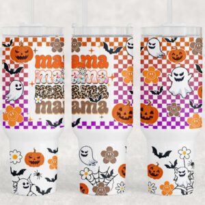 Halloween Retro Checkered Mama Custom Stanley Quencher 40oz Stainless Steel Tumbler With Handle