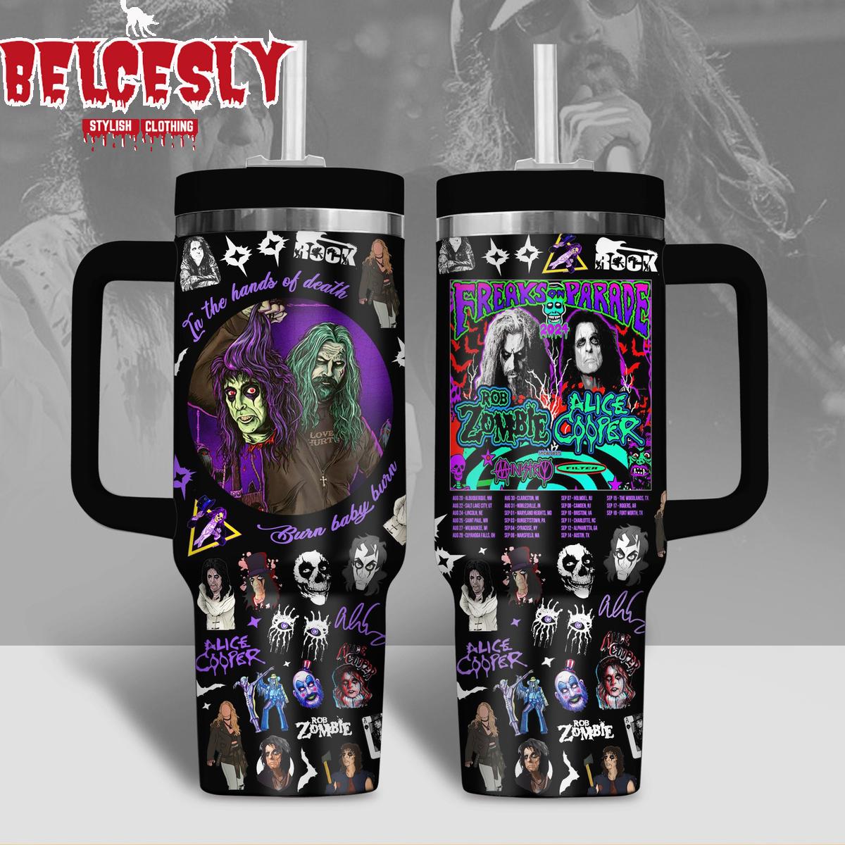 Halloween Rob Zombie And Alice Cooper Music Custom Stanley Quencher 40oz Stainless Steel Tumbler With Handle