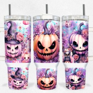 Halloween Scary Pumpkins Custom Stanley Quencher 40oz Stainless Steel Tumbler With Handle