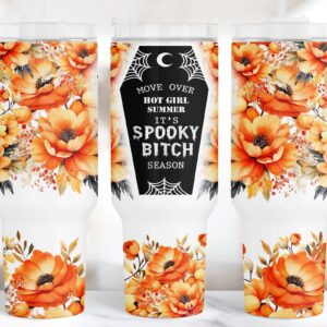 Halloween Spooky Bitch Season Custom Stanley Quencher 40oz Stainless Steel Tumbler With Handle