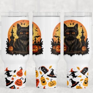 Halloween Spooky Cat Custom Stanley Quencher 40oz Stainless Steel Tumbler With Handle